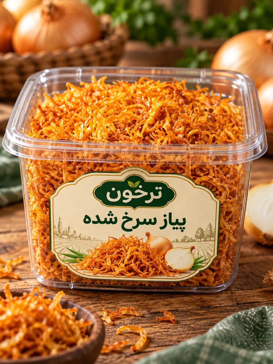 خرید پیاز سرخ‌شده خانگی ترخون | طلایی، خوش‌عطر و آماده مصرف