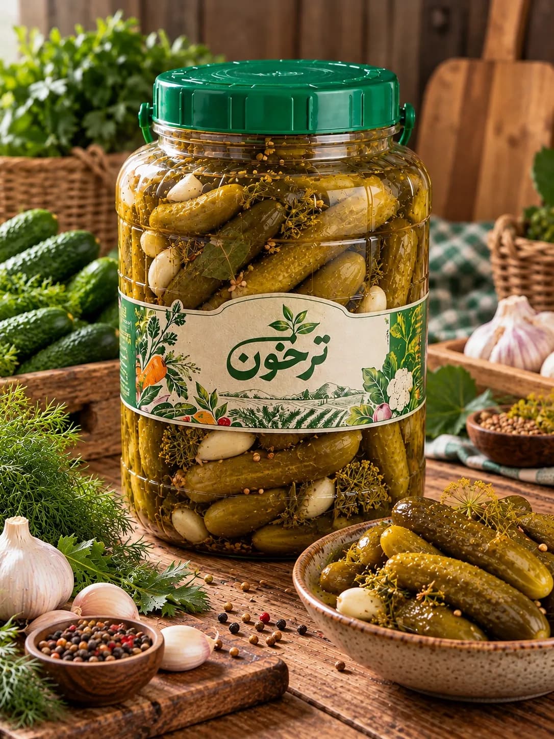 خرید خیارشور ترد و خانگی ترخون | خوش‌طعم، معطر و تهیه‌شده از خیارهای تازه