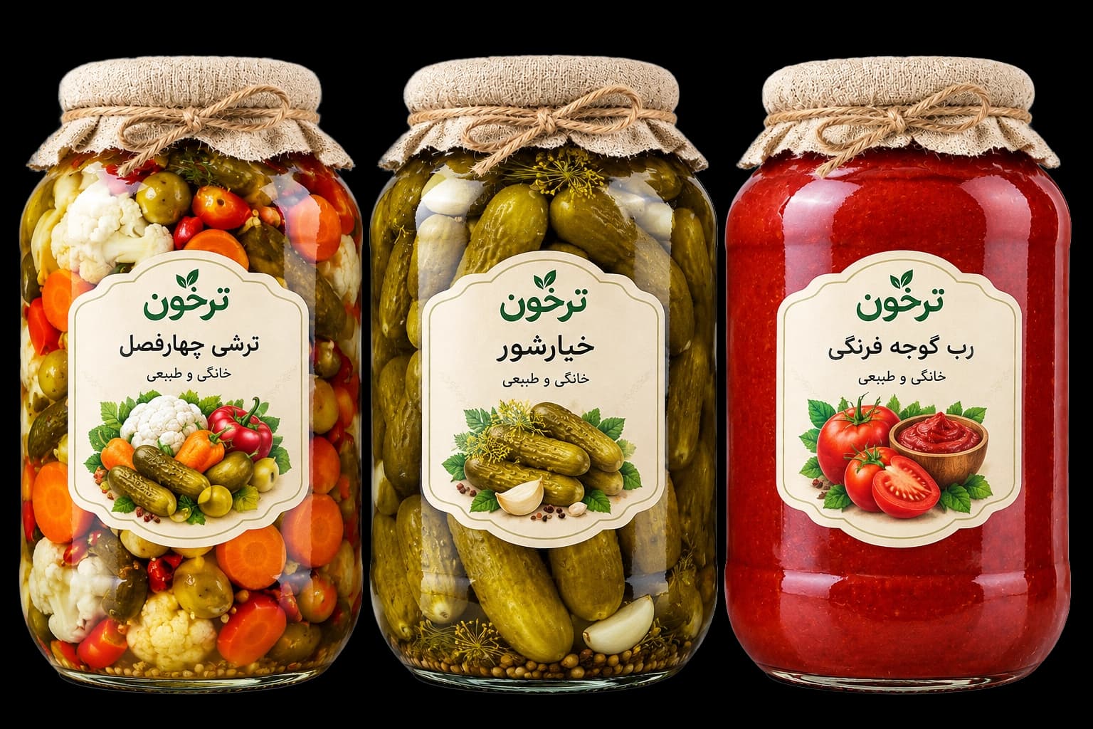 سه شیشه ترشی، خیارشور و رب گوجه ترخون