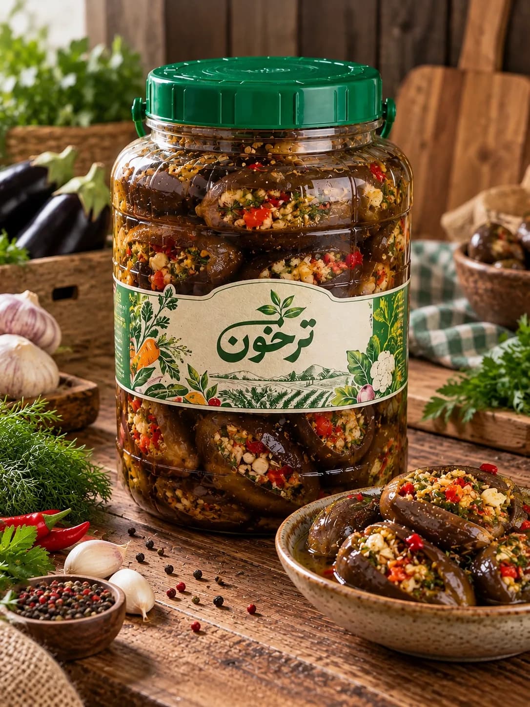 خرید ترشی بادمجان شکمپر خانگی ترخون | خوشطعم، معطر و باکیفیت