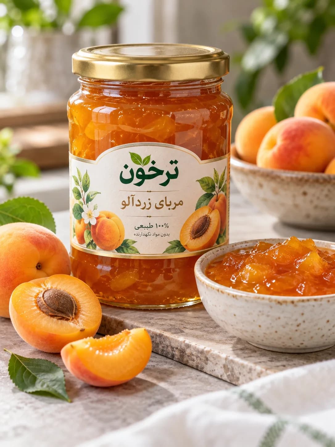 خریدمربای زردآلو خانگی ترخون | تهیهشده از زردآلوهای تازه و مرغوب