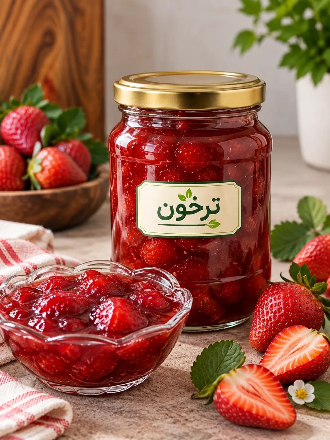 خرید مربای توتفرنگی خانگی ترخون | تهیهشده از توتفرنگی تازه و مرغوب