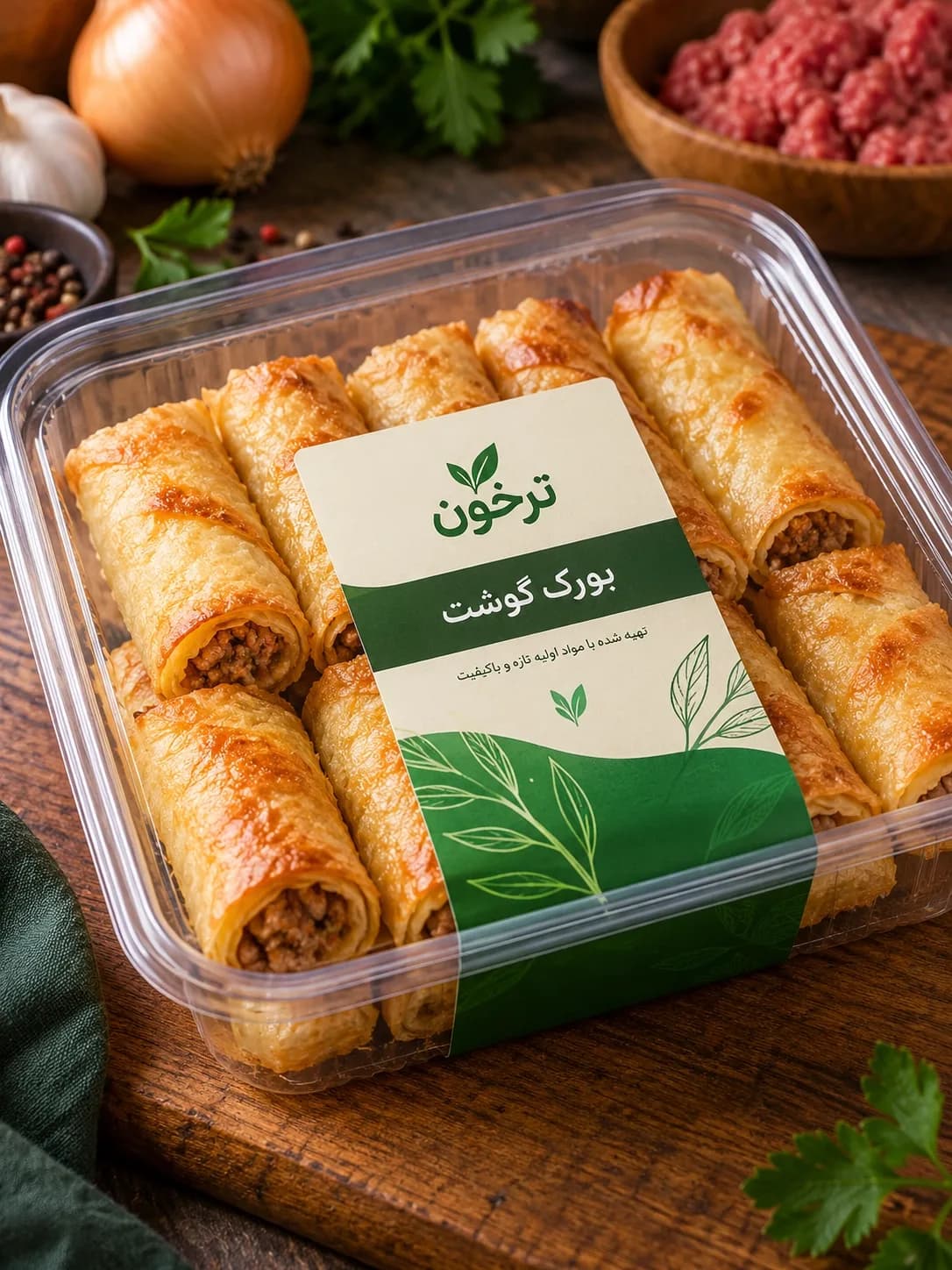 خرید بورک گوشت چرخکرده ترخون | رولهای خوشمزه و آماده پخت با مغز گوشت و ادویههای معطر