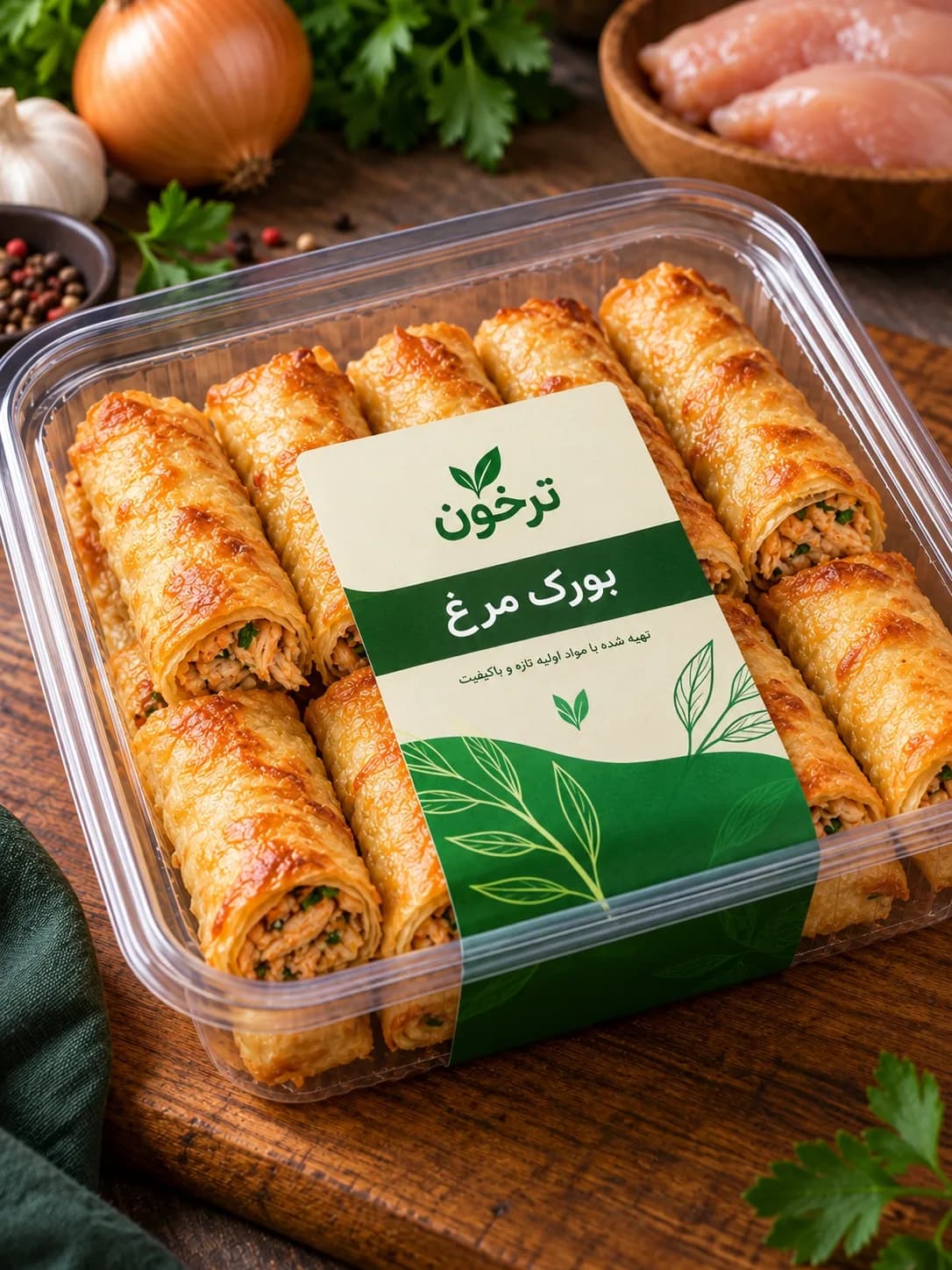 خرید بورک مرغ ترخون | رولهای خوشمزه و آماده پخت با مغز مرغ و ادویههای معطر